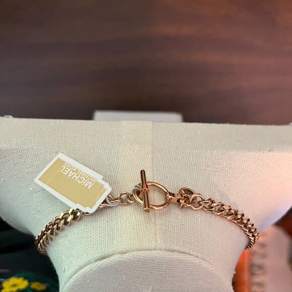 Michael Kors Stainless Steal w/ Gold Tone Padlock Chain Toggle 32" Necklace - Picture 3 of 4